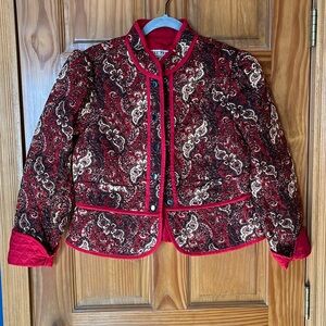 Free People Quilted Snap Puff Shoulder Jacket Red Paisley Medium